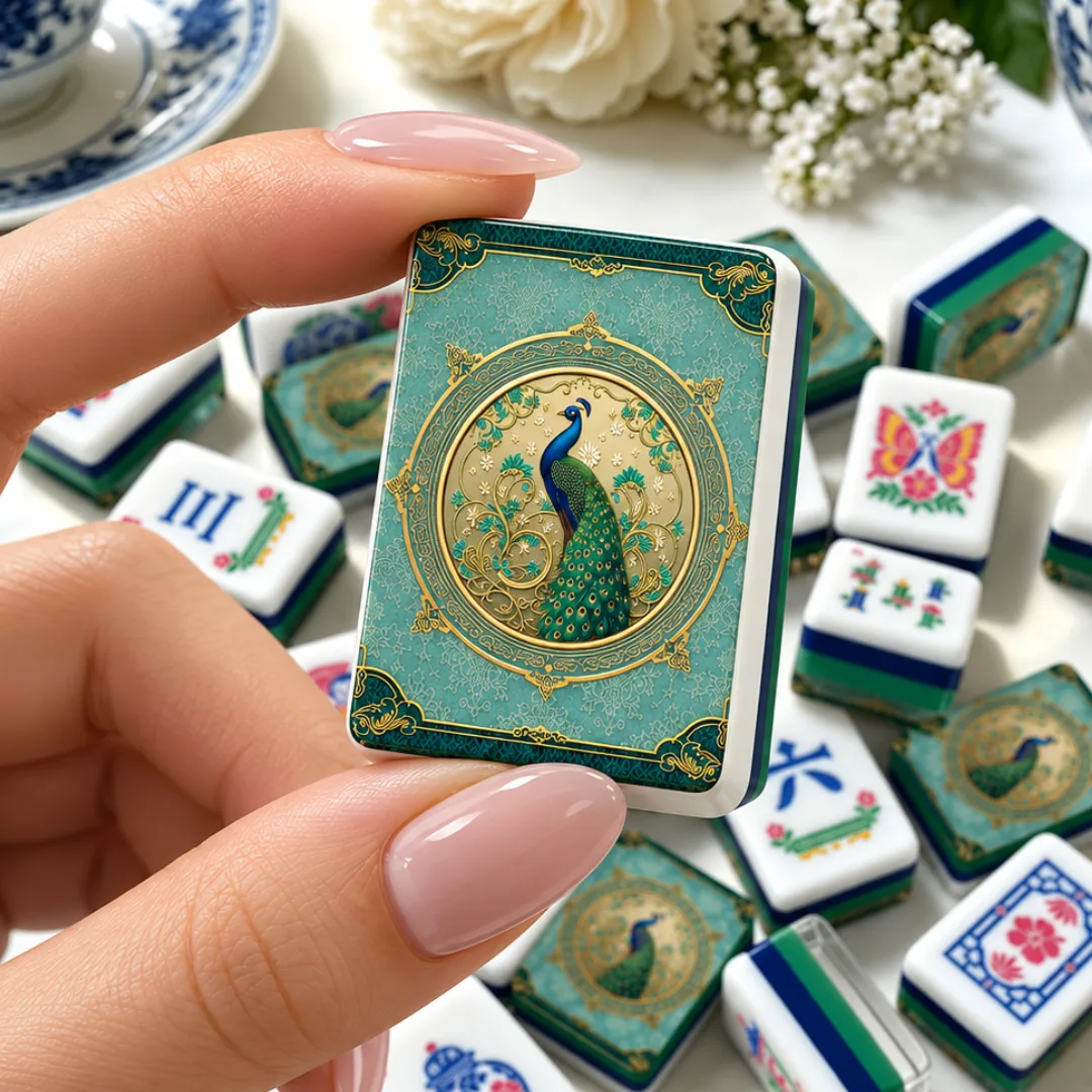 Chinoiserie Chic Peacock American Mahjong Tiles, Preppy Blue Green Mah Jongg Set, Elegant Mahjong Gift, Game Night Tiles for Women