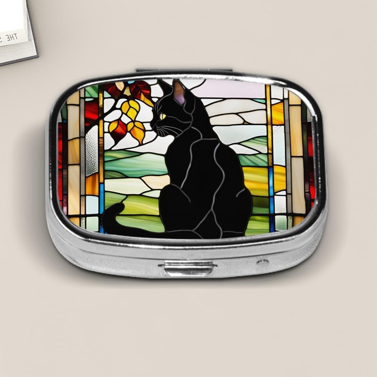 Black Cat Square Small Pill Box