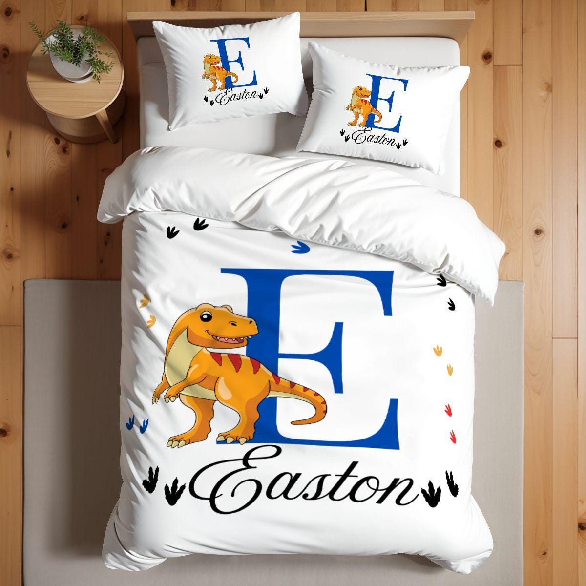 Personalized Dinosaur Twin Duvet Cover: T-Rex Kids Bedding Set