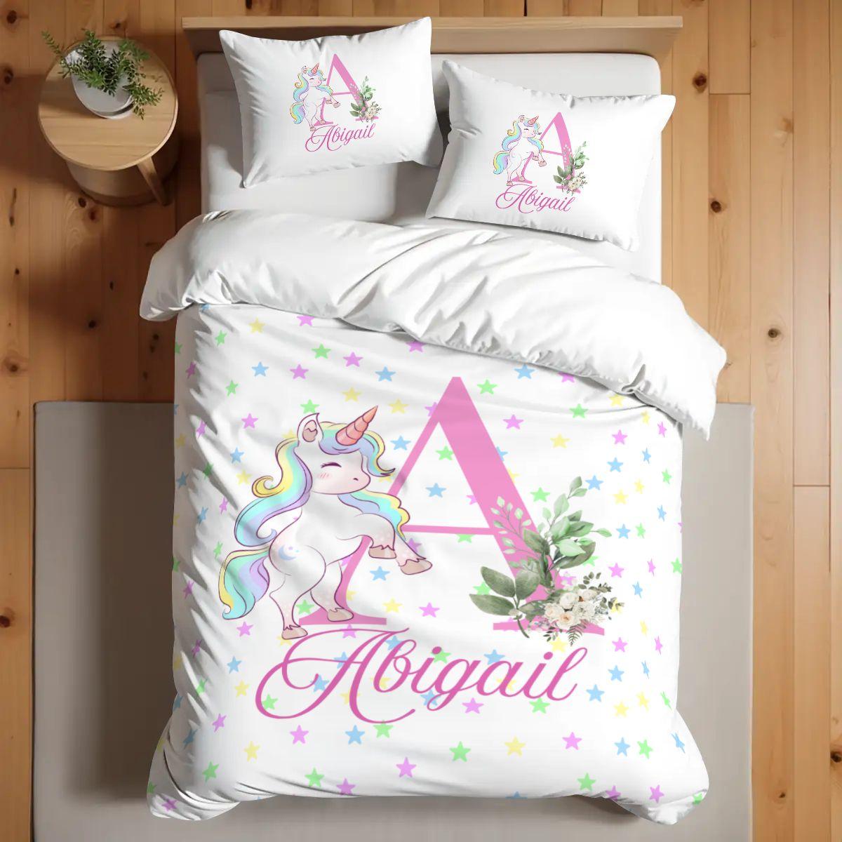 Personalized Unicorn Bedding Set: Custom Name Twin Comforter Cover & Pillowcases Cover