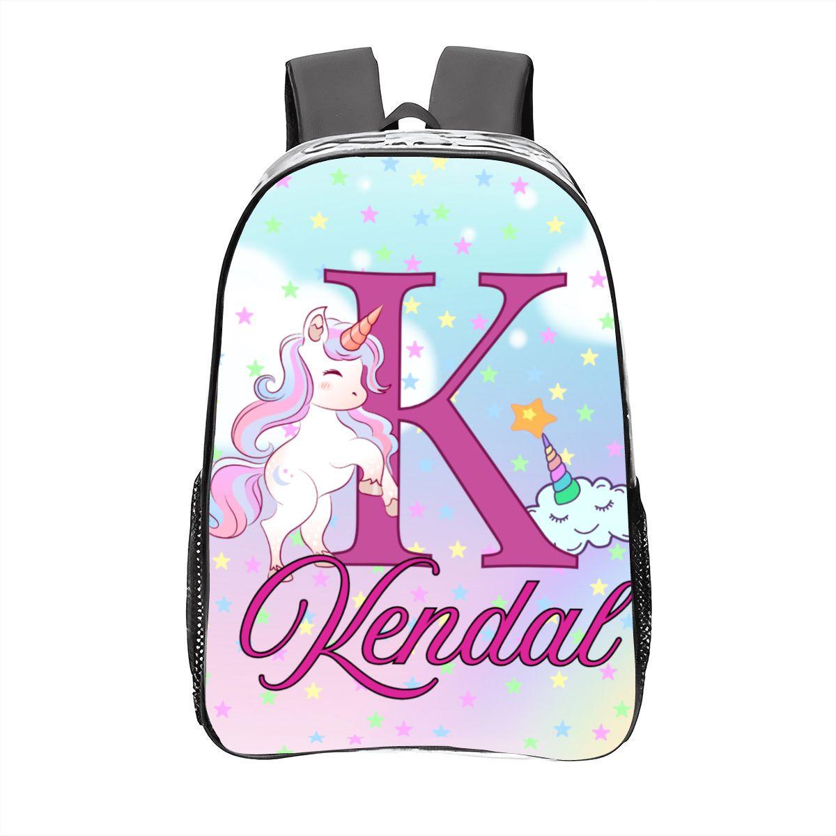 Personalized Clear Backpack: Custom Initial Name, Unicorn Dinosaur Themes