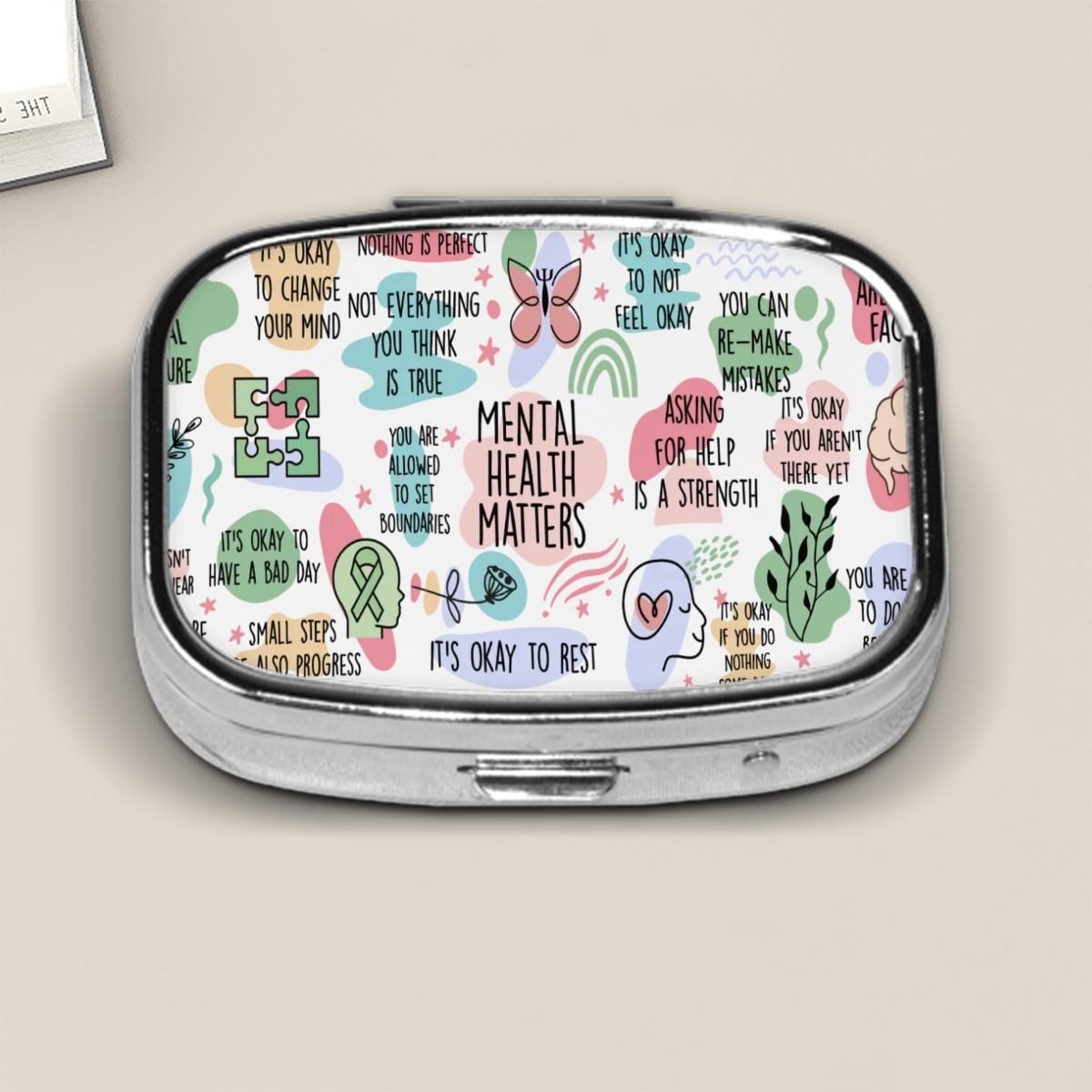 Mental Health Pill Box: Pocket Travel Medicine Organizer with Affirmations