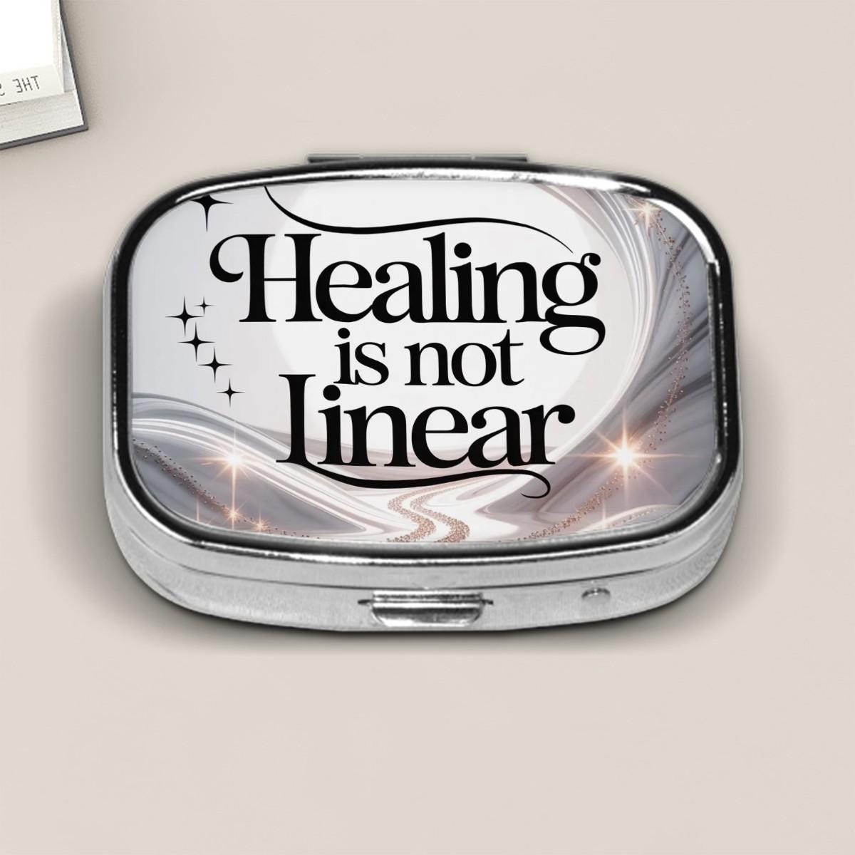Mental Health Pill Box: 'Healing Is Not Linear' Quote - Pocket Travel Organizer