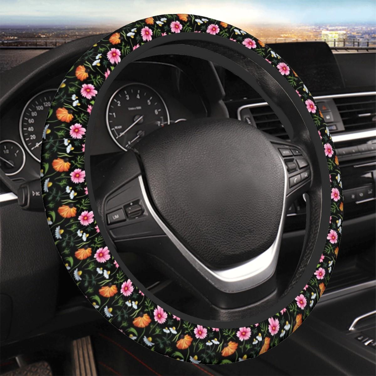 Floral Steering Wheel Cover β Soft Anti-Slip Breathable Grip, Lightweight Colorful Flower Print Car Accessory