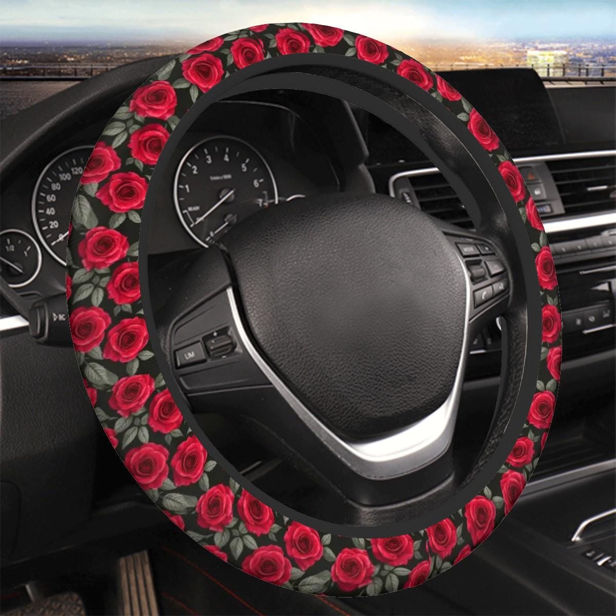 Rose Pattern Car Steering Wheel Cover for Women β Soft Breathable Anti-Slip Design, Lightweight Comfortable Grip, Stylish Floral Accessory