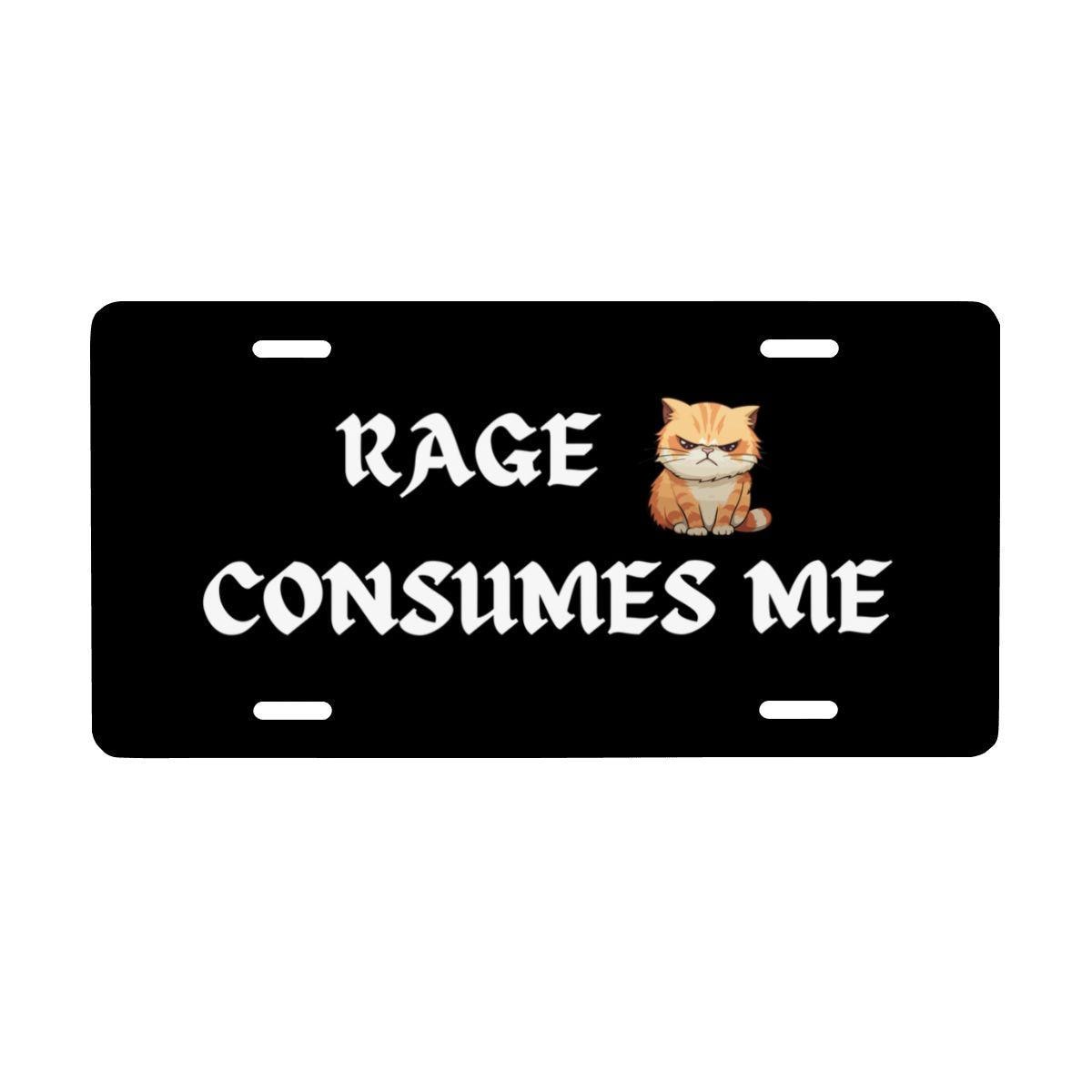 Funny Aluminum License Plate "Rage Consumes Me" Black Novelty Tag for Cars Made in USA Durable Metal Car Accessory Gift, Free Shipping