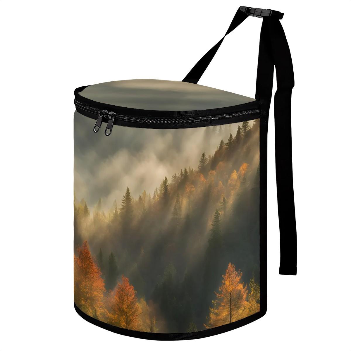 Forest Print Car Trash Can with Lid | Hanging Waterproof Auto Garbage Bin | Nature Design Organizer for Front and Back Seat Use