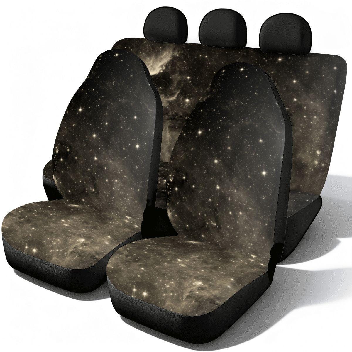 Galaxy Car Seat Covers Full Set for Front and Rear | Universal Fit Starry Night Design | Space Themed Auto Interior Protector Set