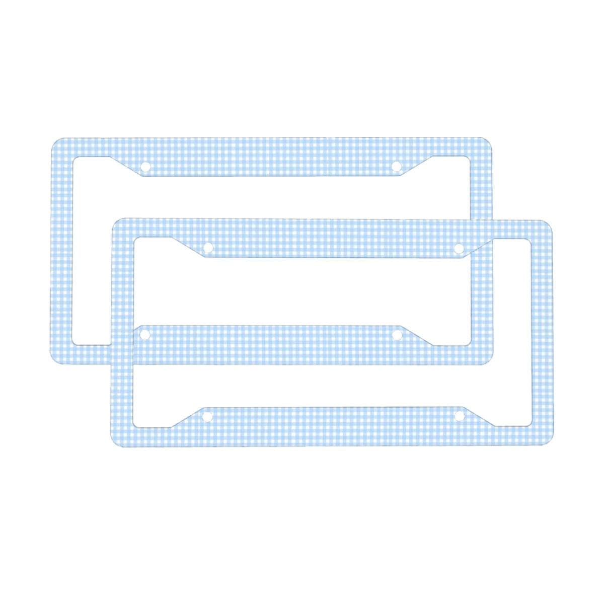 Blue Gingham License Plate Frame for Car | Cute Decorative Front Rear Cover | 4 Hole Standard Size Holder-2Pcs