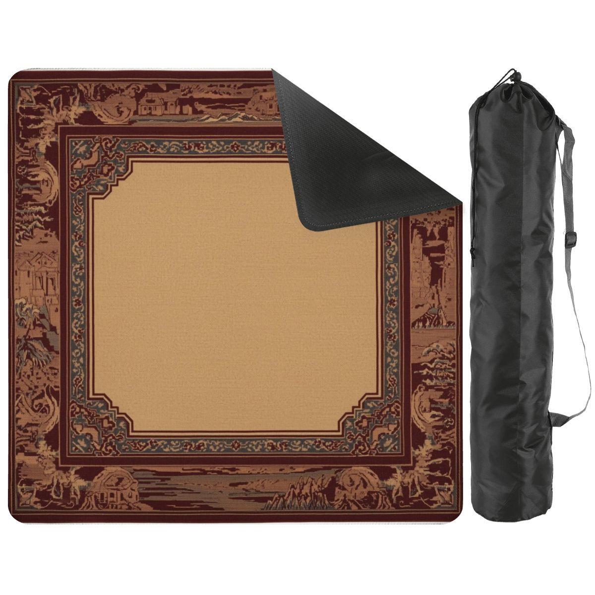 Mahjong Table Mat with Carry Bag – Foldable Waterproof 31.5"x31.5" Game Mat in Warm Brown with Intricate Border for Mahjong and Card Games