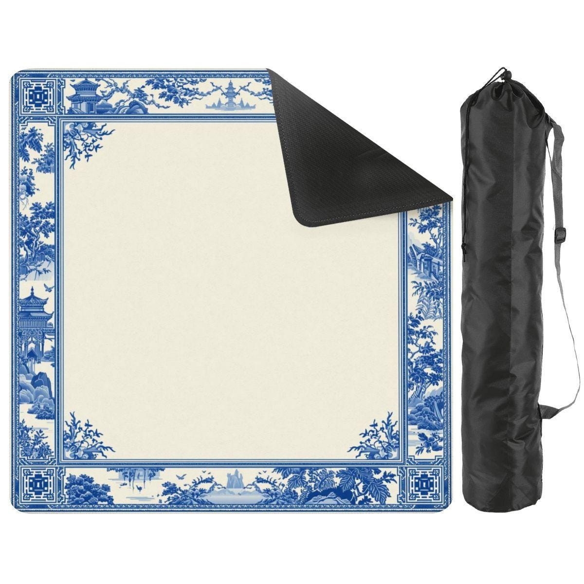 Chinoiserie Mini Mahjong Mat with Bag-Foldable Waterproof Mat 20.9"x20.9" for Mahjong, Card Games, Tabletop Play and Decor(Ship Rolled up)
