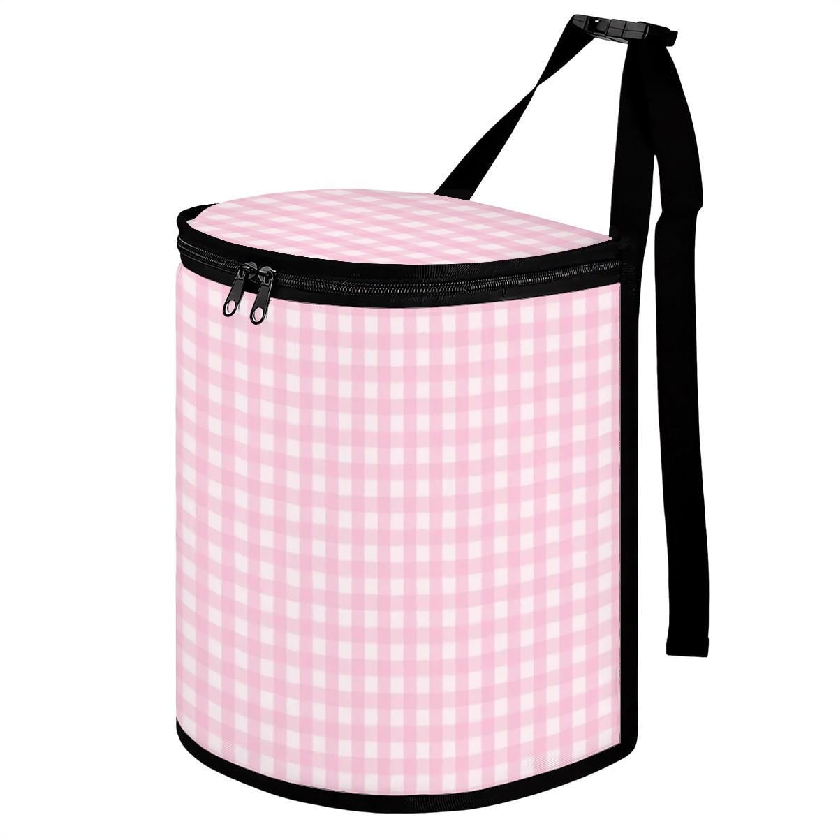 Pink Gingham Car Trash Can with Lid, Cute Hanging Car Garbage Bin, Leakproof Car Organizer Bag, Auto Trash Container