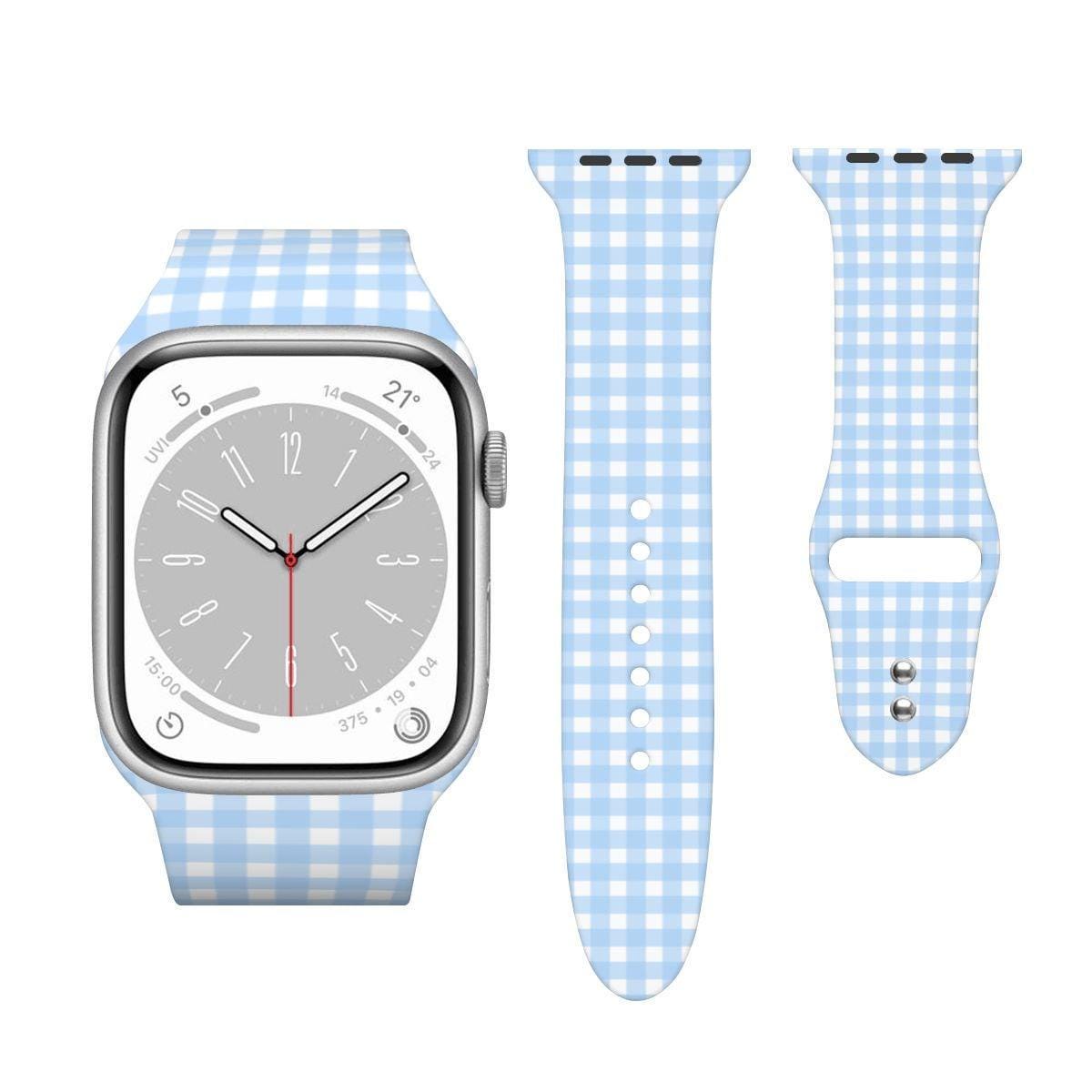 Blue Gingham Apple Watch Band, Double Buckle Strap, Cottagecore Checkered Wristband, Cute Minimal Watch Band Gift for Her