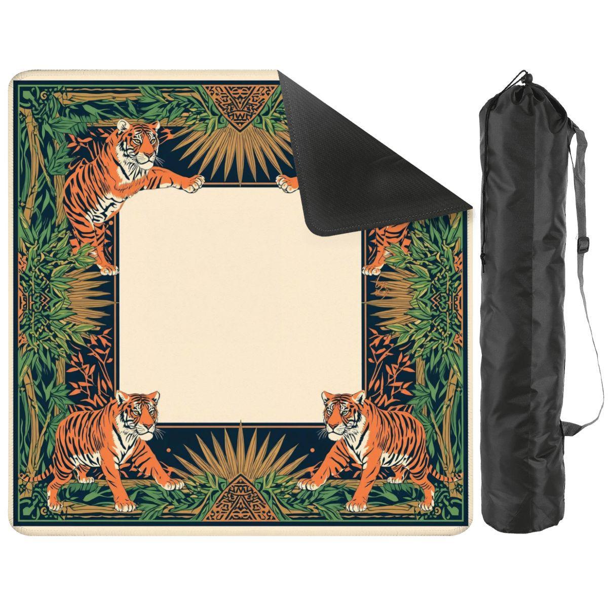 Art Deco Tiger Mahjong Mat, jungle Mahjong Table Mat with Non-Slip Rubber Backing & Storage Bag, size 31.5"x31.5" (Ship Rolled up)