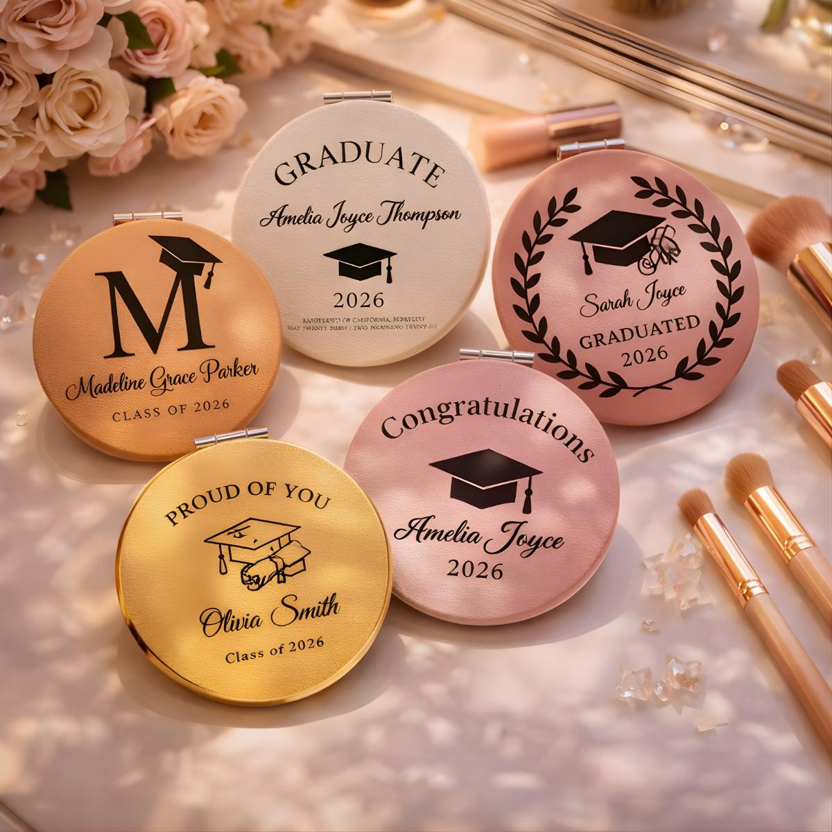 Personalized Compact Mirror Graduation Gift, Custom Name Class of 2026, Optional Printed Message on Back, Gift for Daughter-Granddaughter.