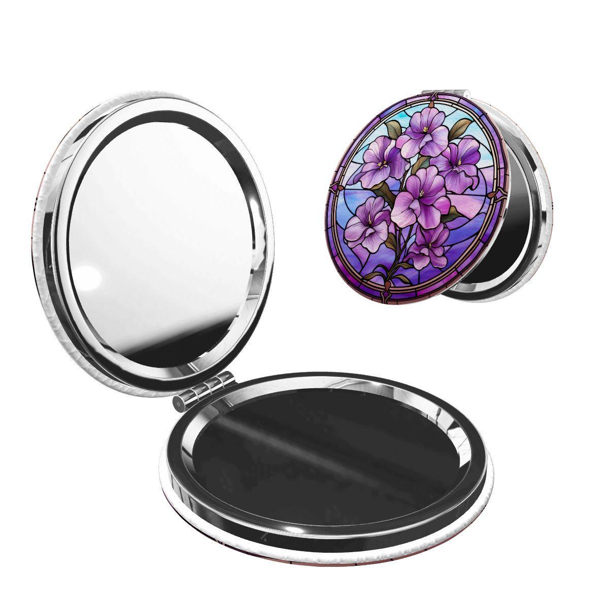 Floral Birth MonthCompact Mirror : Personalized Keepsake Gift-Round Shape Portable Pocket Mirror