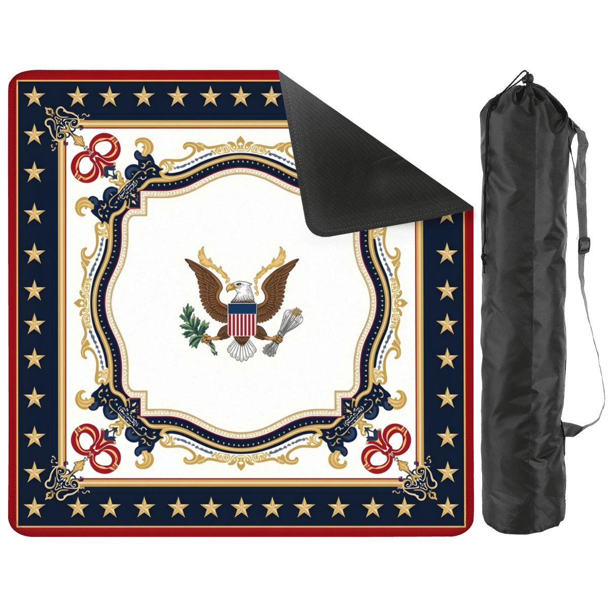 American Eagle Mahjong Mat 31.5x31.5 Inch,Patriotic Stars Border Game Mat,Non Slip Mahjong Table Cover with Travel Storage Bag (ship rolled)