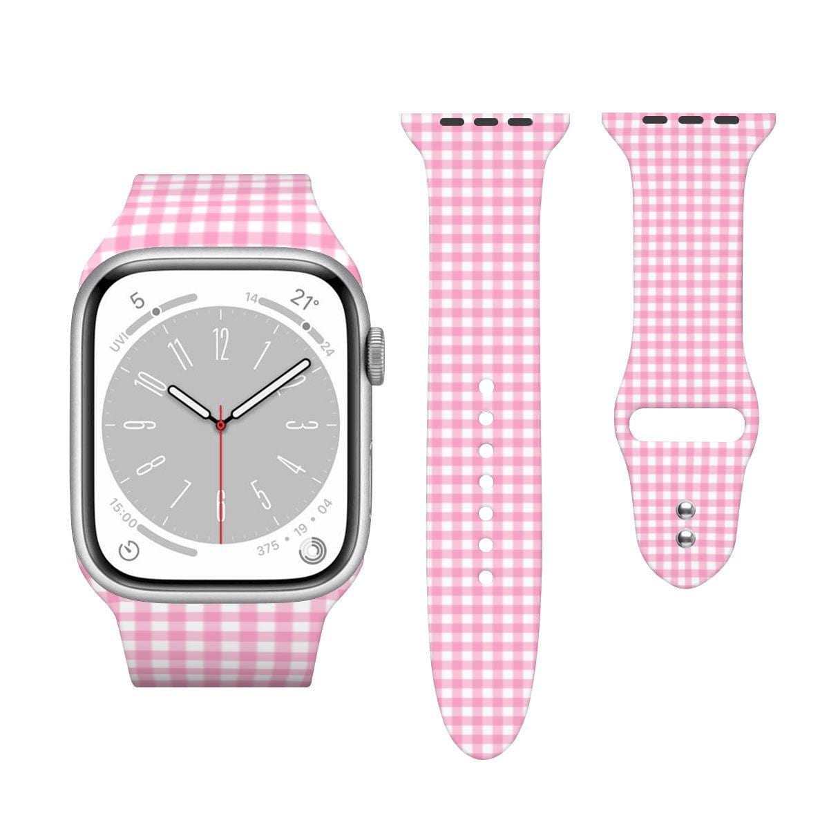 Pink Gingham Apple Watch Band, Cute Checkered iWatch Strap, Girly Aesthetic Wristband, Cottagecore Gift,Double Buckle