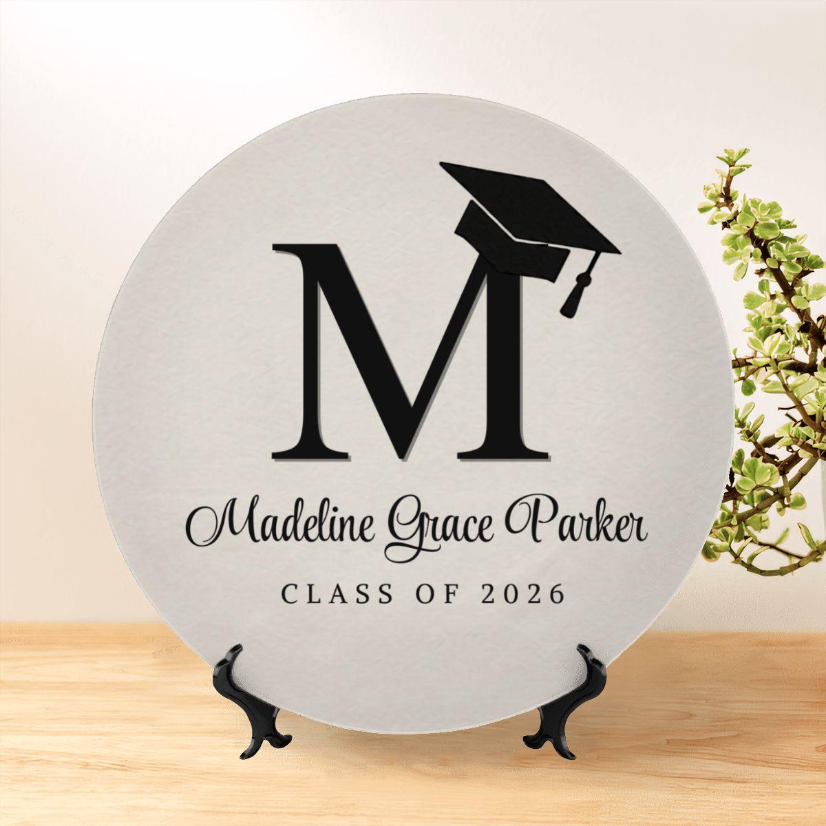 Personalized Graduation Plate with Name & Initial, Class of 2026 Gift, Custom Grad Decor, High School or College Keepsake