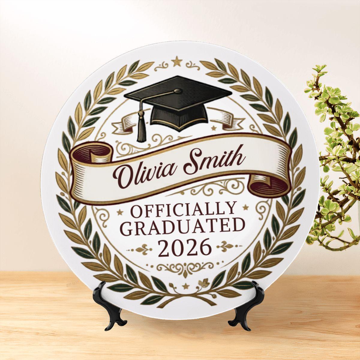 Custom Graduation Plate with Name & Initial, Class of 2026 Keepsake, Elegant Grad Gift, Personalized Graduate Decor