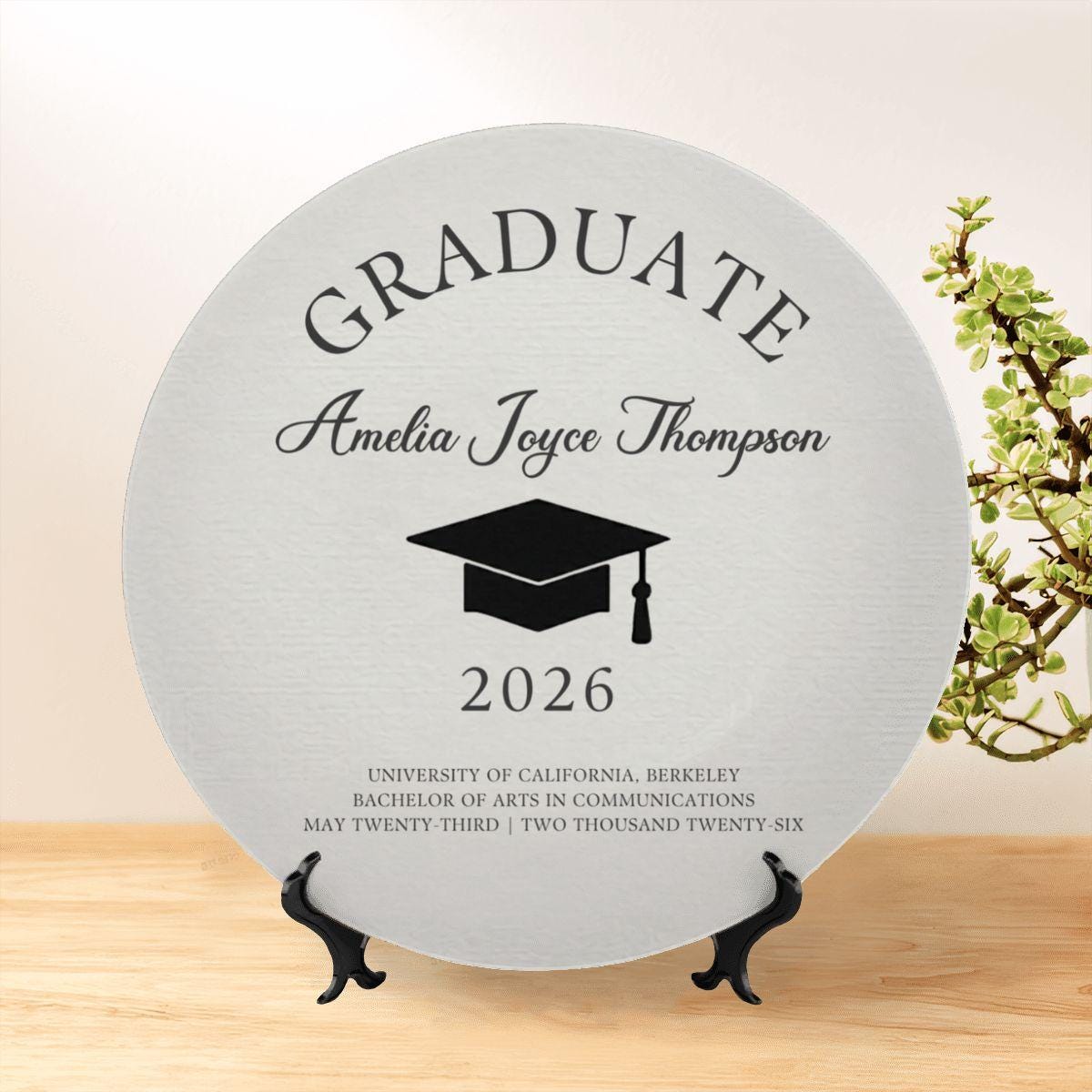 Personalized Graduation Plate with Name & Initial, Class of 2026 Gift, Custom Grad Decor, High School or College Keepsake
