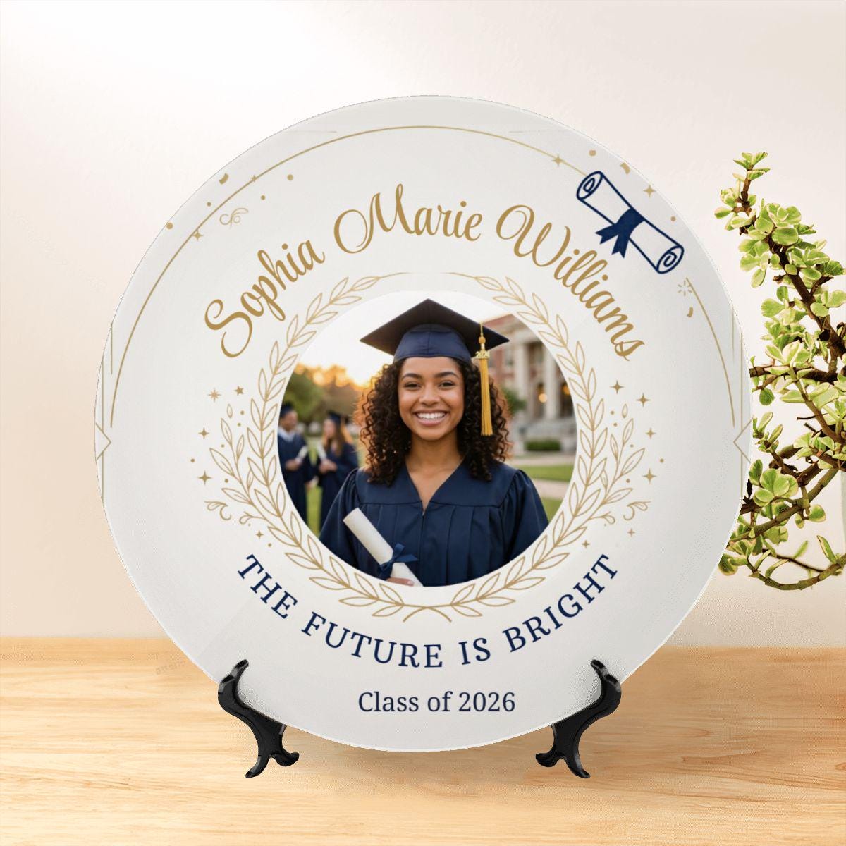 Personalized Graduation Photo Plate, Custom Class of 2026 Gift with Name, College or High School Grad Keepsake,Choose from 4 options