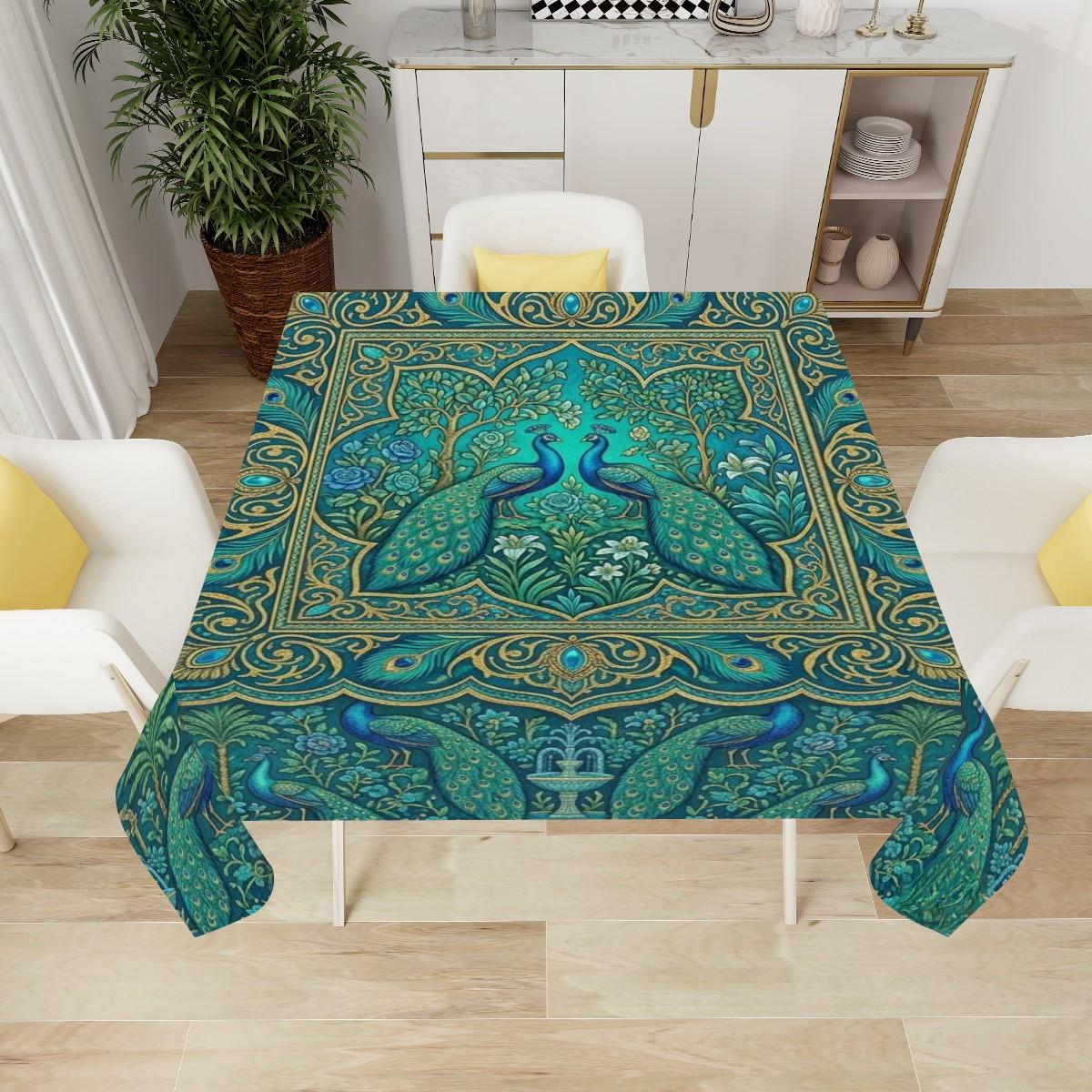 Peacock Mahjong Table Cloth Square Green Oriental Game Table Cover Luxury Asian Style Decorative Dining Tablecloth Elegant Home Decor