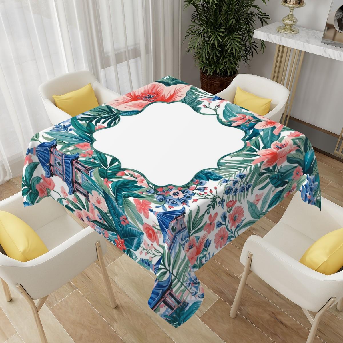Colorful Floral Mahjong Table Cloth Square Botanical Garden Table Cover Vintage Flower Dining Tablecloth Cottagecore Decor Gift Idea