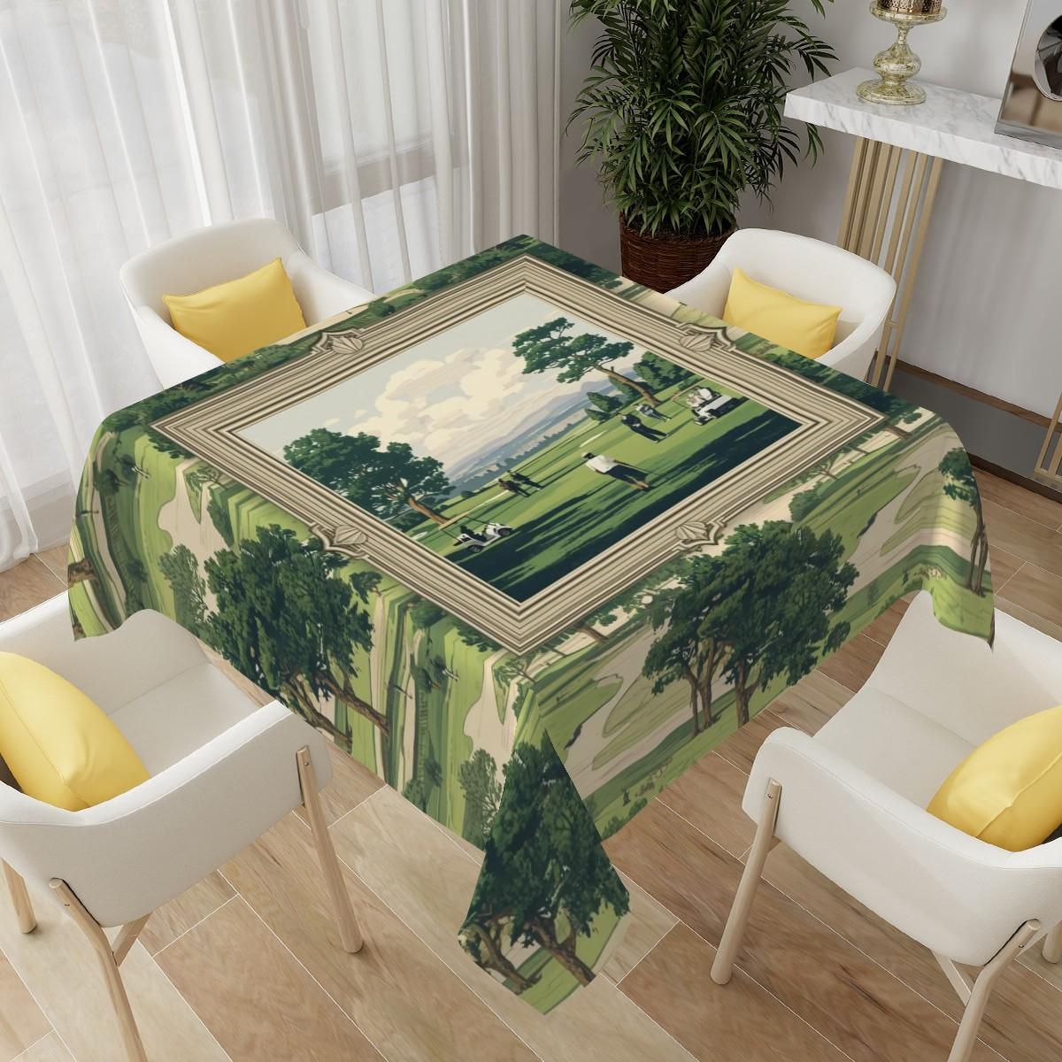 Golf Course Mahjong Table Cloth Square Green Fairway Table Cover Sports Theme Decorative Dining Tablecloth Golfer Gift Home Decor
