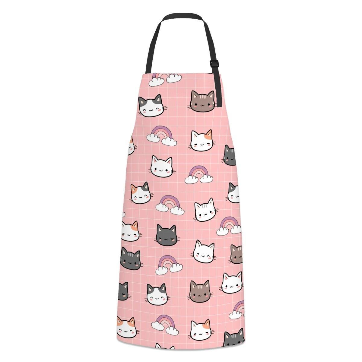 Cute Cat Apron Waterproof with Pockets, Kawaii Kitty Cooking Apron for Women, Funny Baking Apron, Gift for Cat Lovers
