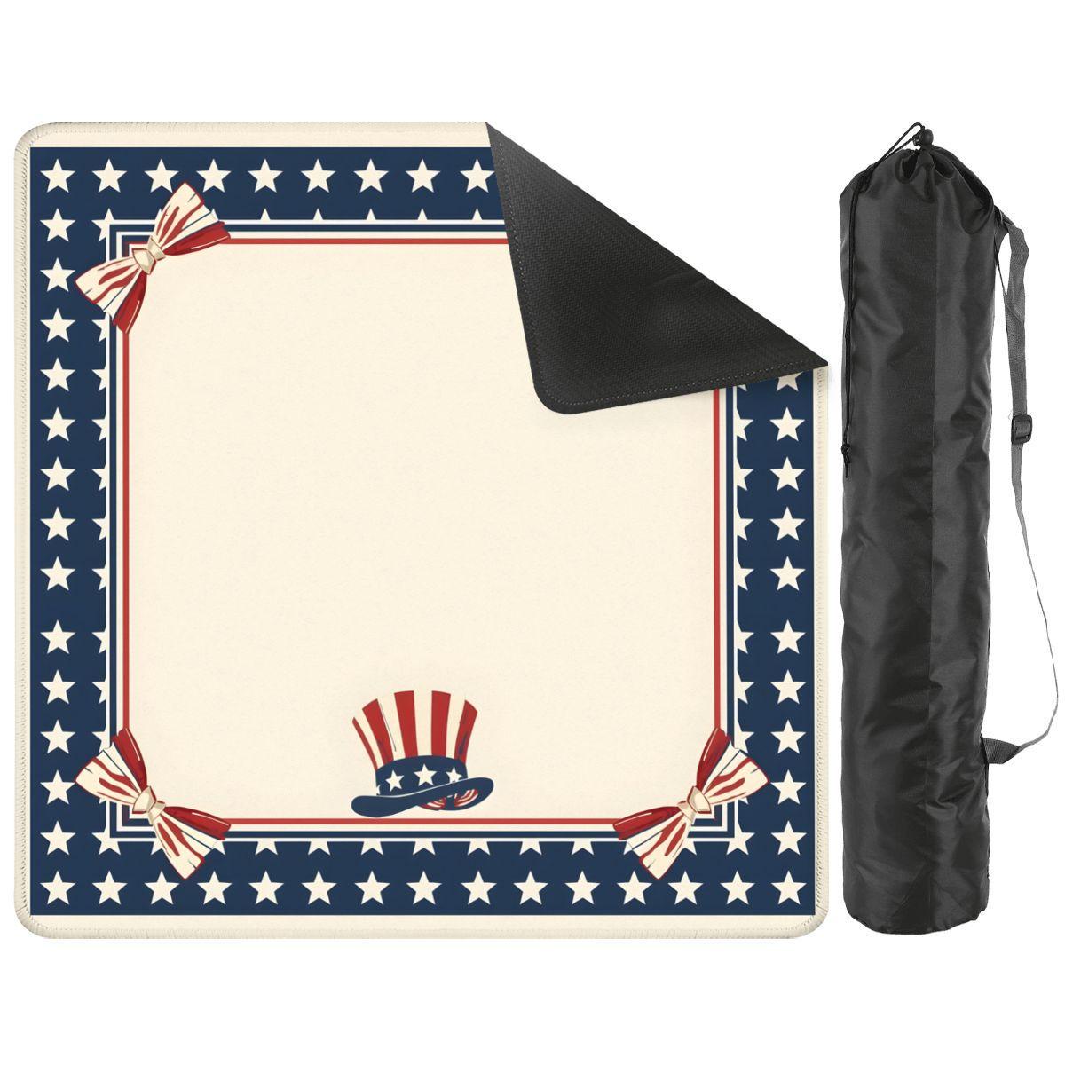 Uncle Sam Hat Mahjong Mat 31.5x31.5 Inch Patriotic USA Game Mat, Stars Border Non Slip Mahjong Table Cover with Storage Bag (Ship Rolled up)
