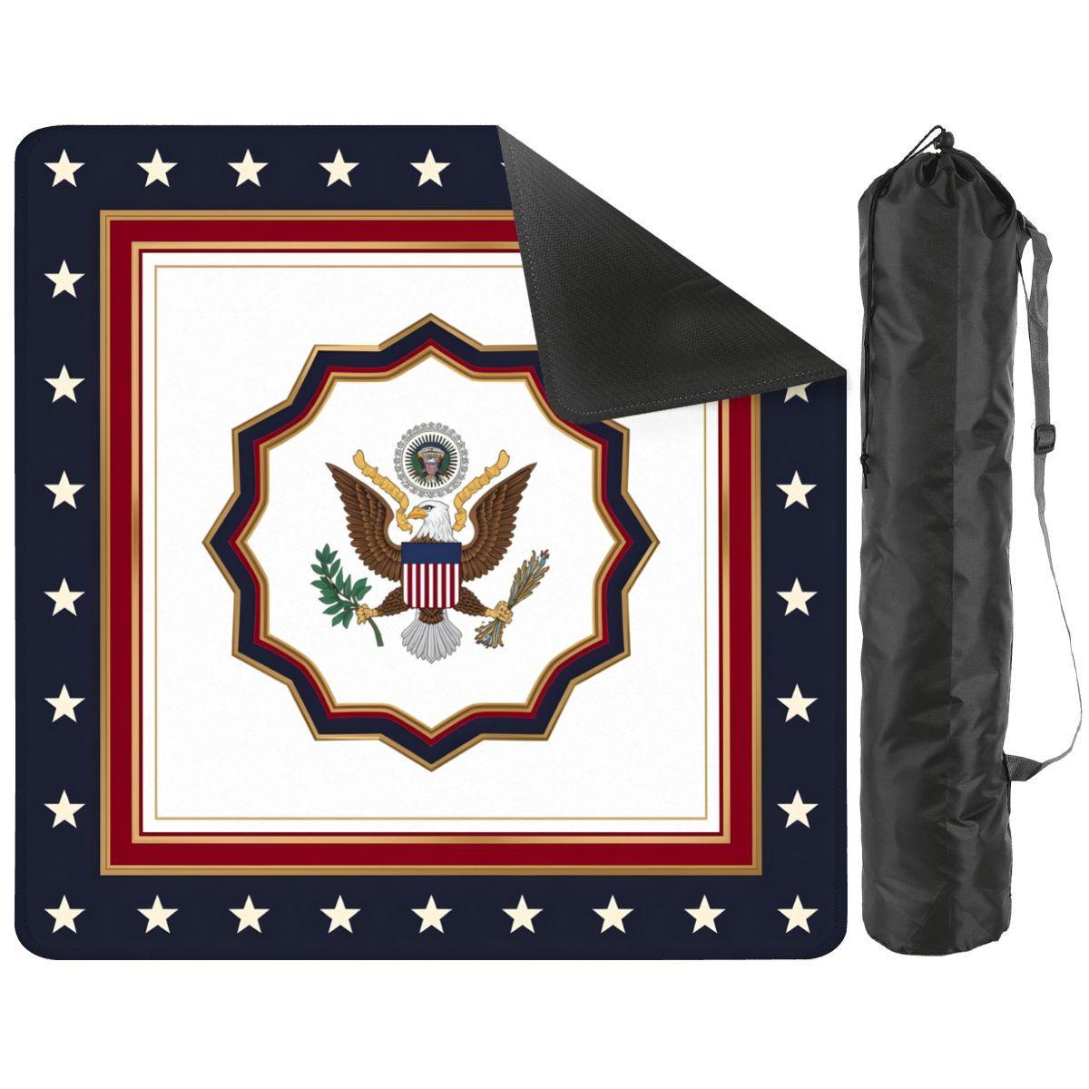 American Eagle Mahjong Mat,Patriotic Stars Border Game Mat,Non Slip Mahjong Table Cover with Travel Storage Bag 31.5"x31.5" (Ship Rolled up)