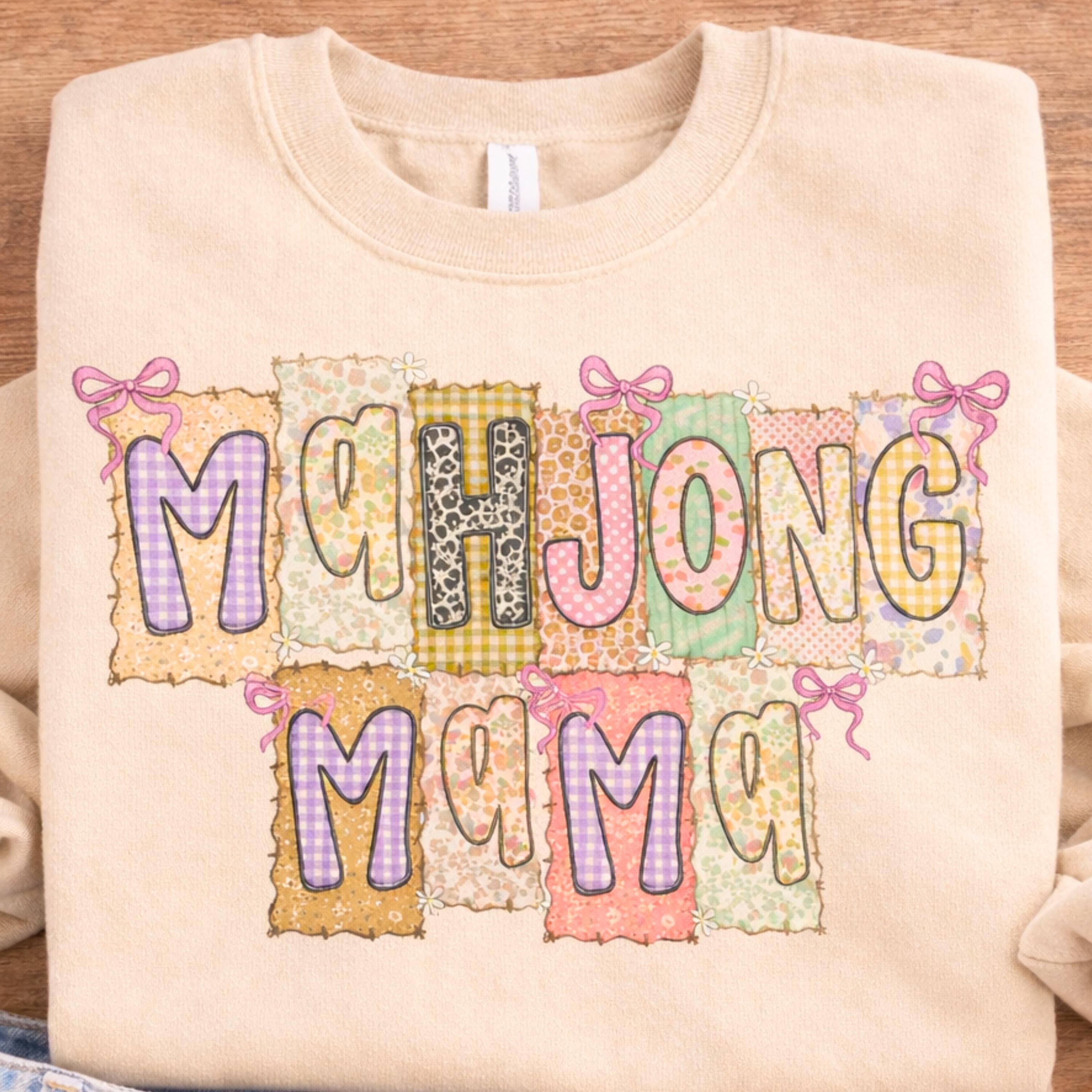 Mahjong PNG Bundle, Mahjong Mama Queen Designs, Patchwork Mahjong Clipart, Game Night Shirt Design, Coquette Bow PNG, Digital Download