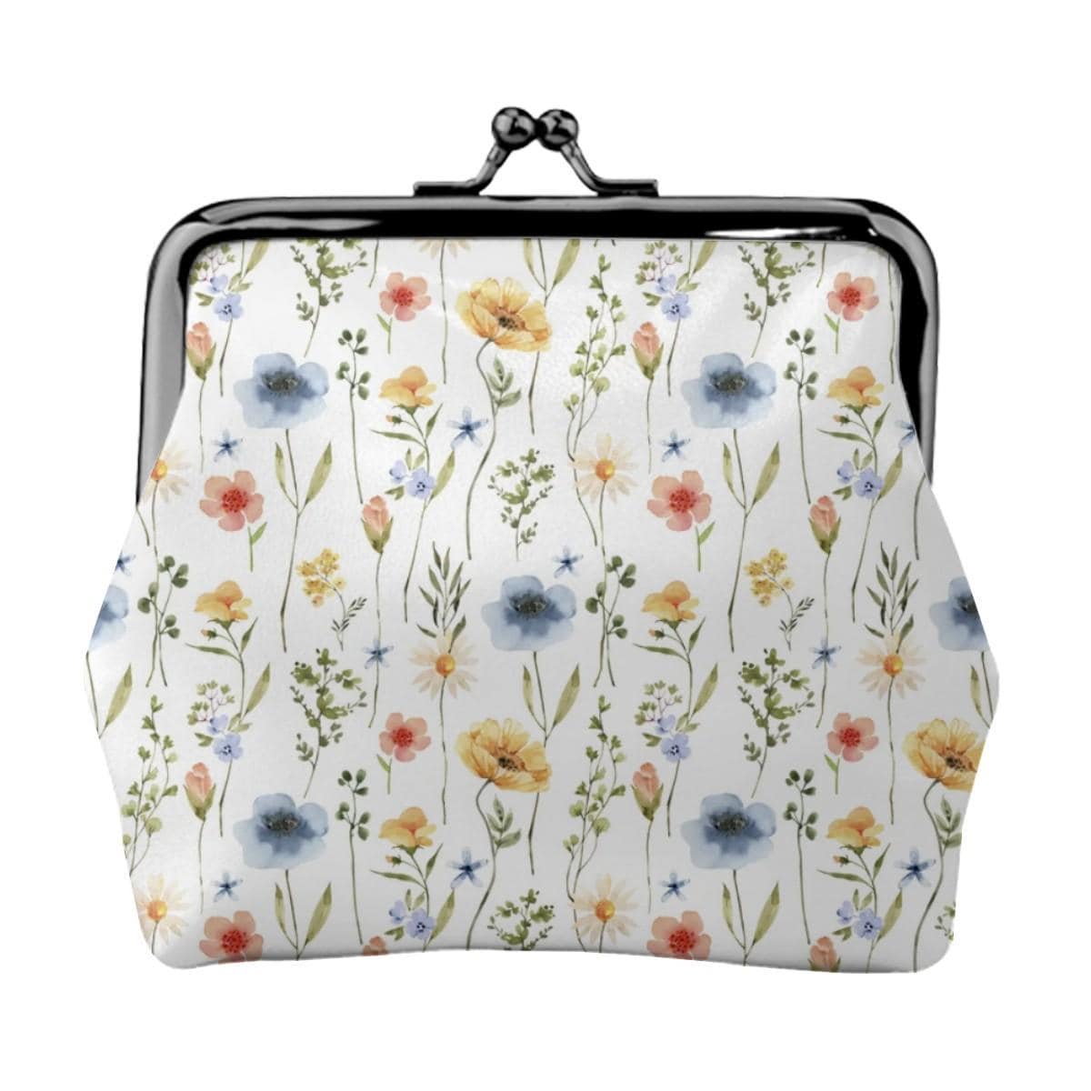 Floral Kiss Lock Coin Purse, Wildflower Print Wallet, Vintage Style Clasp Pouch, Cute Botanical Coin Bag, Small Frame Purse Gift for Her