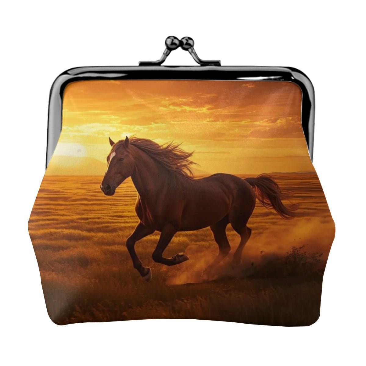 Running Horse Sunset Kiss Lock Coin Purse, Vintage Western Wallet, Wild Horse Clasp Pouch, Rustic Animal Coin Bag Gift for Her