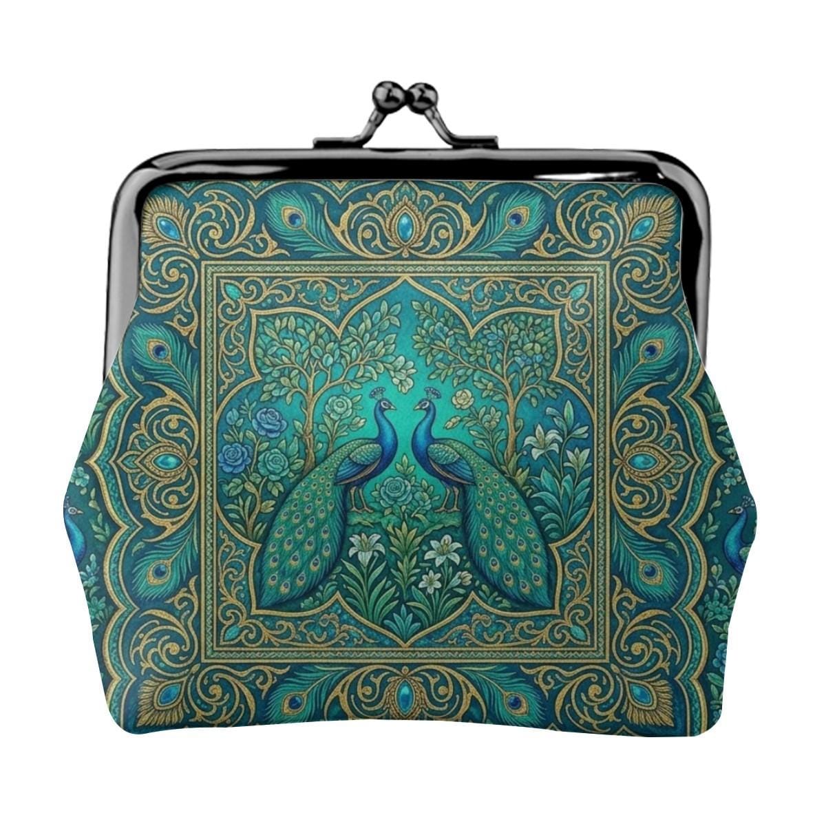 Peacock Kiss Lock Coin Purse Teal Ornate Wallet, Vintage Baroque Clasp Pouch, Elegant Bird Coin Bag, Artistic Luxury Small Purse Gift