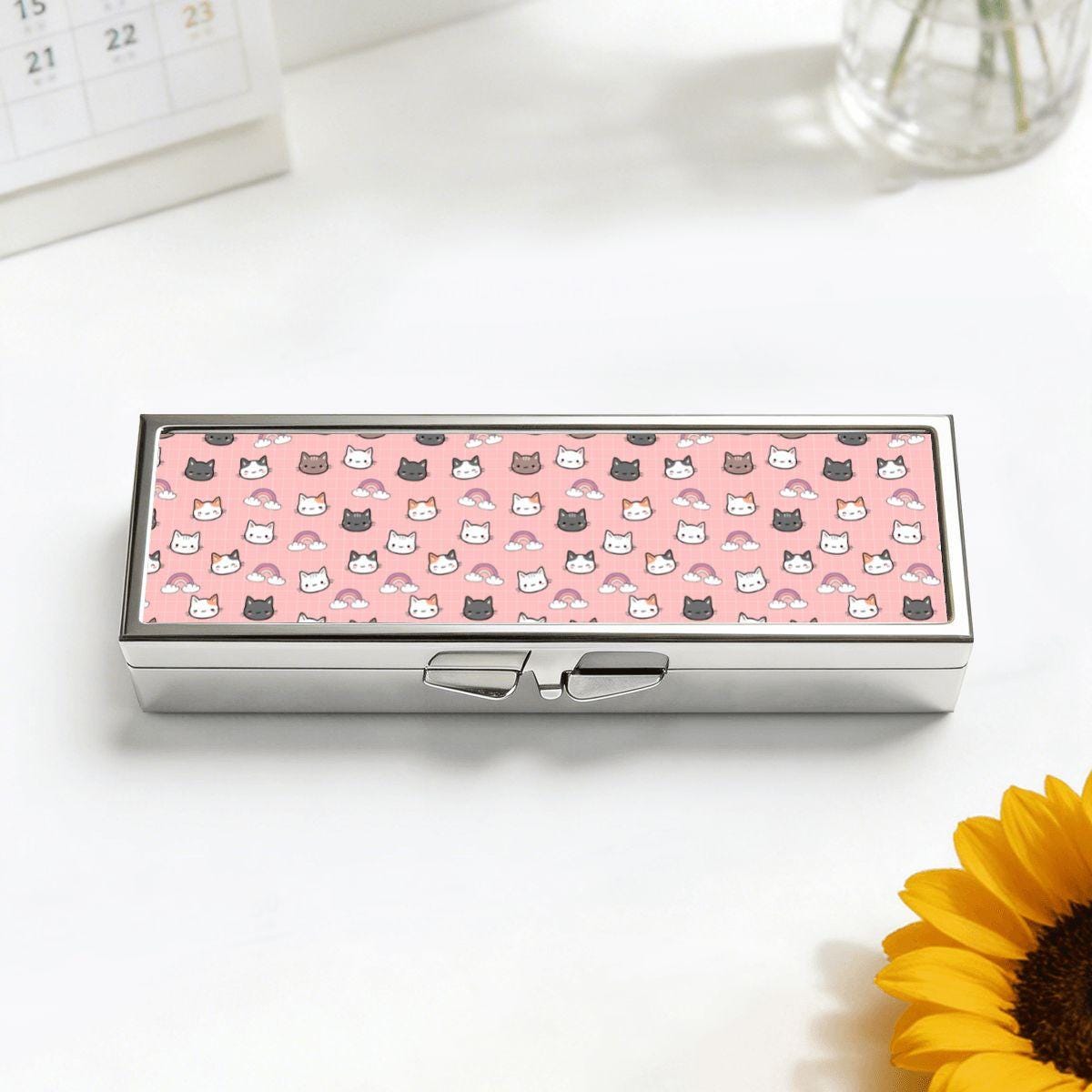 Cute Pink Cat Pill Organizer Box, Kawaii 7 Day Pill Case, Travel Medicine Holder, Weekly Vitamin Storage, Compact Gift for Cat Lovers