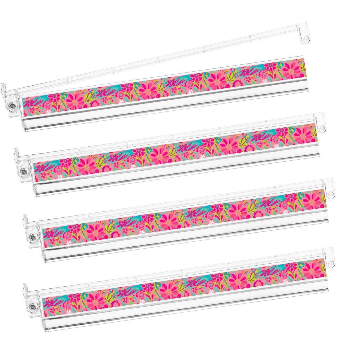 4 Pink Floral Mahjong Tile Pusher Racks, Acrylic American Mahjong Rack Set, Bright Flower Pushers for Game Night Gifts