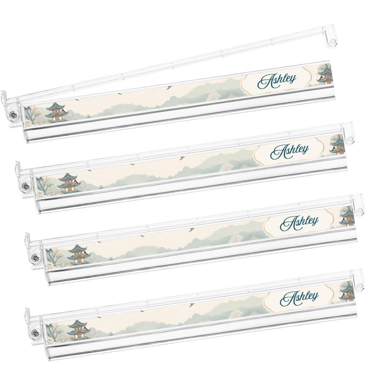 Personalized Mahjong Tile Pusher Racks Set of 4, Custom Name Acrylic American Mahjong Pushers, Scenic Blue Game Night Gift