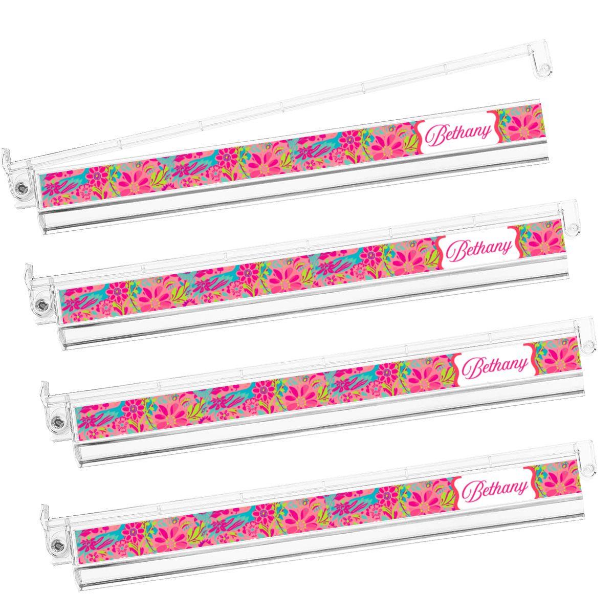 Personalized Pink Floral Mahjong Tile Pusher Racks Set of 4, Custom Name Acrylic American Mahjong Pushers, Bright Game Night Gift