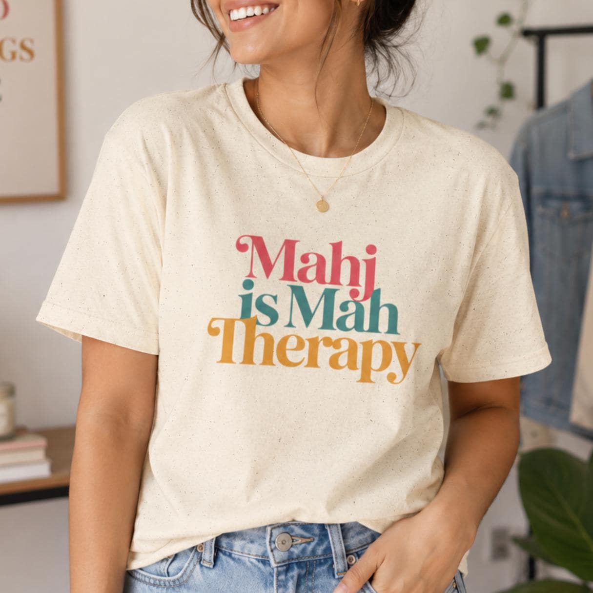 Mahj Is Mah Therapy T-shirt, Mahjong Lover Tshirt, Funny Game Night Shirt, Retro Mahjong Gift for Mom Friends Players