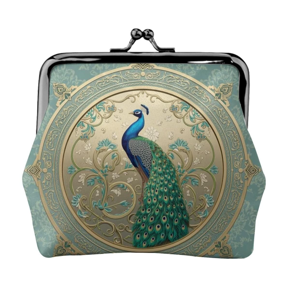 Peacock Kiss Lock Coin Purse, Vintage Art Nouveau Wallet, Elegant Bird Clasp Pouch, Ornate Floral Frame Coin Bag, Unique Gift for Her
