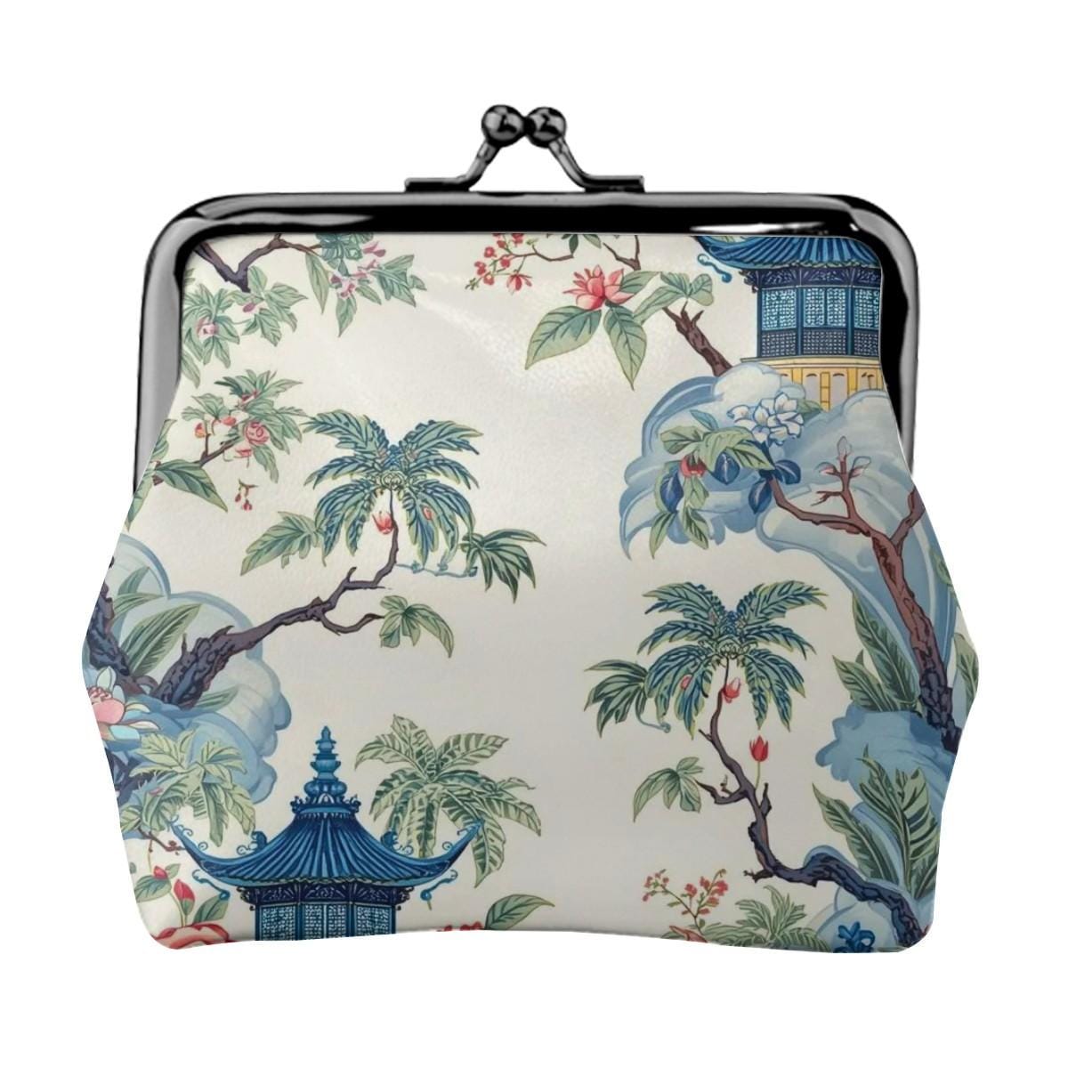 Chinoiserie Kiss Lock Coin Purse, Oriental Landscape Wallet, Vintage Asian Art Clasp Pouch,Elegant Toile Style Coin Bag, Unique Gift for Her