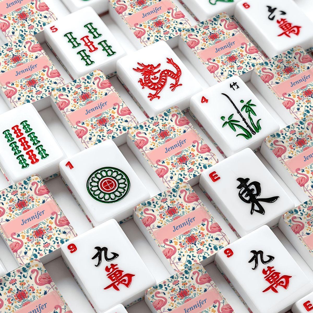 Personalized Flamingo Mahjong Tile Set 166 Pieces, Custom Name Mahjong Tiles, American Mahjong Tile Set, Tropical Game Gift