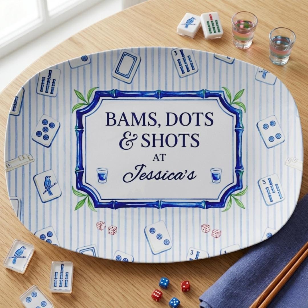 Personalized Mahjong Platter, Custom Bams Dots Shots Tray, Mahjong Lover Gift, Game Night Serving Plate, 5 Tile Designs, Party Decor