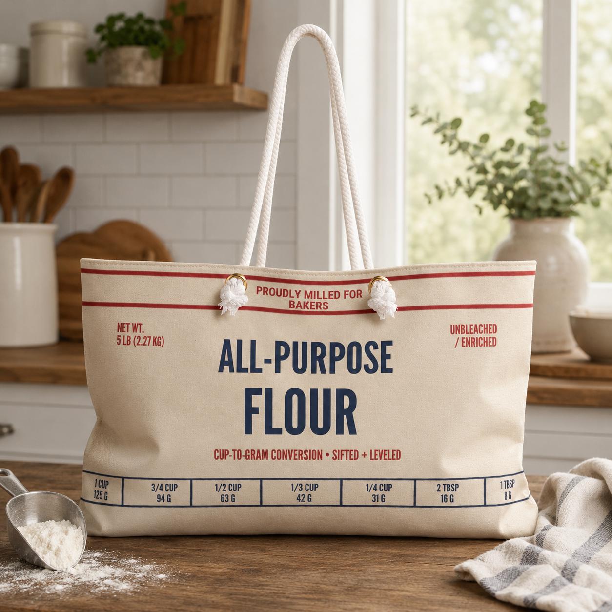 All Purpose Flower Tote Bag, Baking Lover Gift Bag, Vintage Pantry Inspired Market Tote, Funny Baker Canvas Bag, Kitchen Grocery Tote