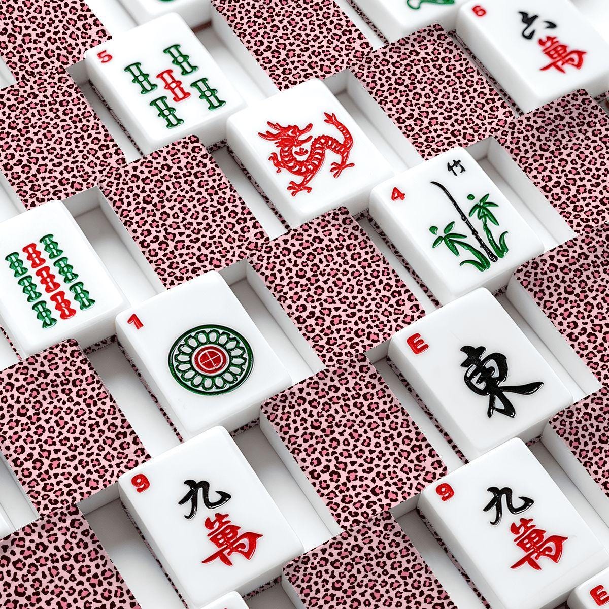 American Mahjong Tiles Set, Pink Leopard Mahjong Tiles, Acrylic Mahjong Game Pieces, Travel Mahjong Gift, Cute Mahjong Accessories