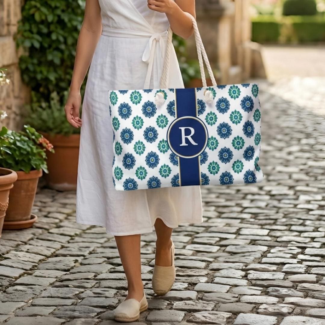 Personalized Mahjong Tote Bag, Monogrammed Navy Floral Tile Pouches, Custom Game Night Gift for Mahjong Players and Hostess