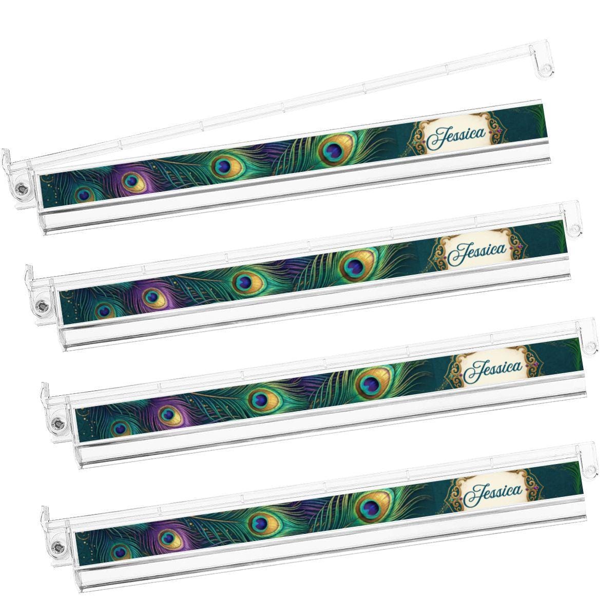 Personalized Peacock Mahjong Tile Pusher Racks Set of 4, Custom Name Acrylic American Mahjong Pushers, Elegant Feather Game Night Gift