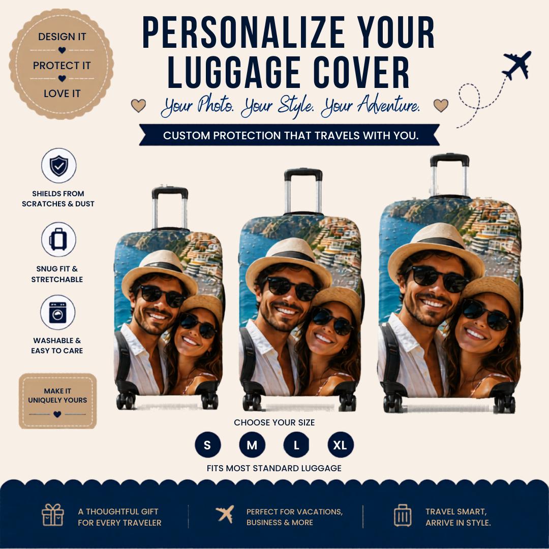 Personalized Photo Luggage Cover, Custom Suitcase Protector, Travel Bag Cover With Your Picture, Vacation Gift in Small Medium Large XL